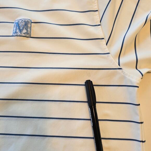 Turtleson Tour Performance Polo Men's L Blue White Stripe Monogram Golf READ - Picture 5 of 8